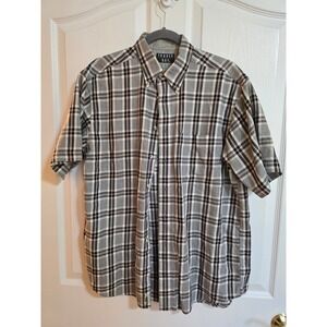 Trader Bay Mens Plaid Button Down Shirt Short Sleeve Grey Black Tan M /0540